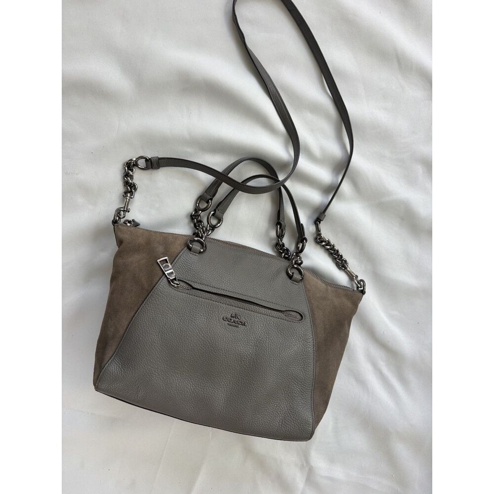 Coach Pebbled Leather & Suede Chain Strap Shoulder or Crossbody Bag - Picture 11 of 14